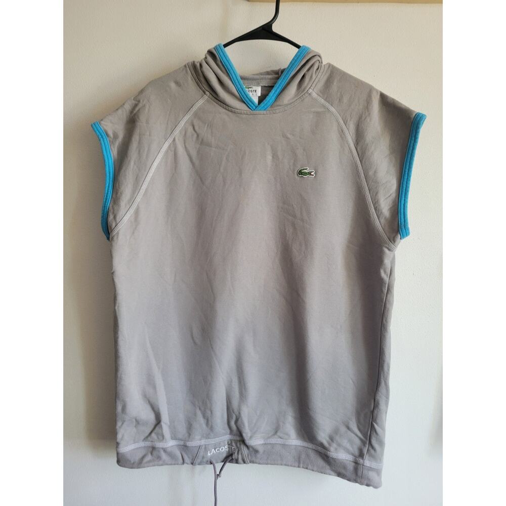 Lacoste Fleece hoodie Short Sleeve pullover Men's Sz 5 (L) Gray - Picture 4 of 11